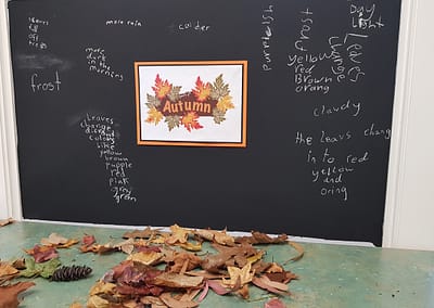 blackboard with writing about autumn