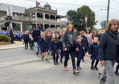 Photo of students marching in the Deloraine ANZAC Day march