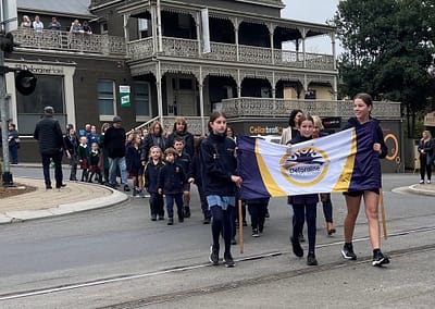 Photo of students marching in the Deloraine ANZAC Day march